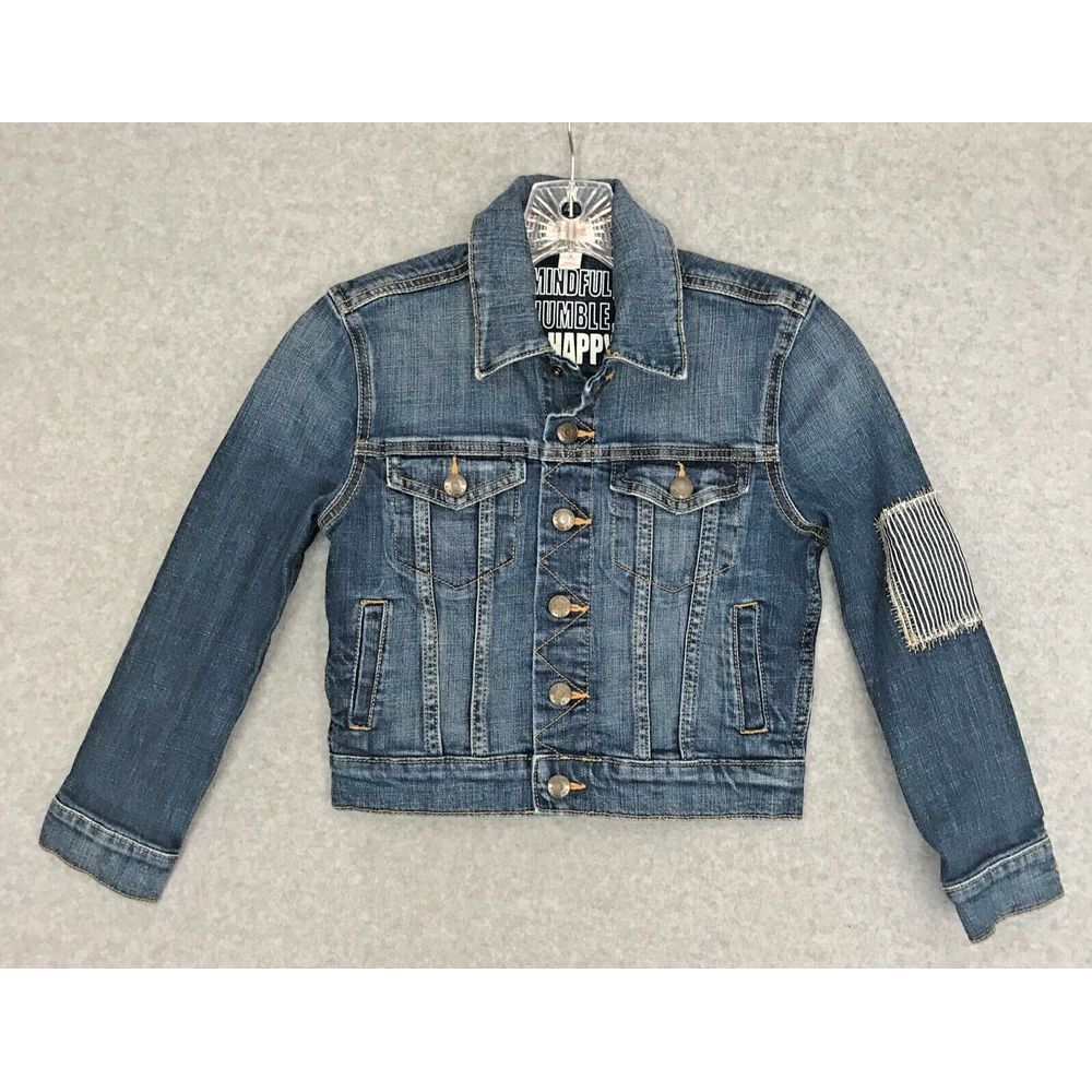 Cat & Jack Denim Jeans Jacket Unisex Kids Small Blue Boys Mindful Humble Happy - Picture 1 of 10